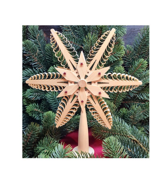 Christbaumspitze Ø20cm aus Holz handgefertigt natur Holzstern Baumspitze Weihnachtsbaumspitze Erzgebirge Holzkunst Fensterdeko Tischschmuck