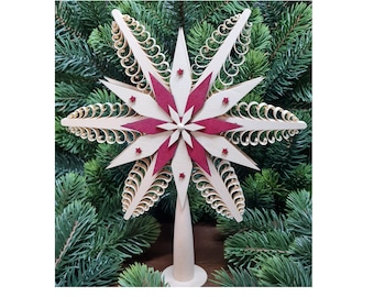 Christbaumspitze Ø20cm aus Holz handgefertigt – roter Holzstern Baumspitze Weihnachtsbaumspitze Erzgebirge Holzkunst Fensterstern