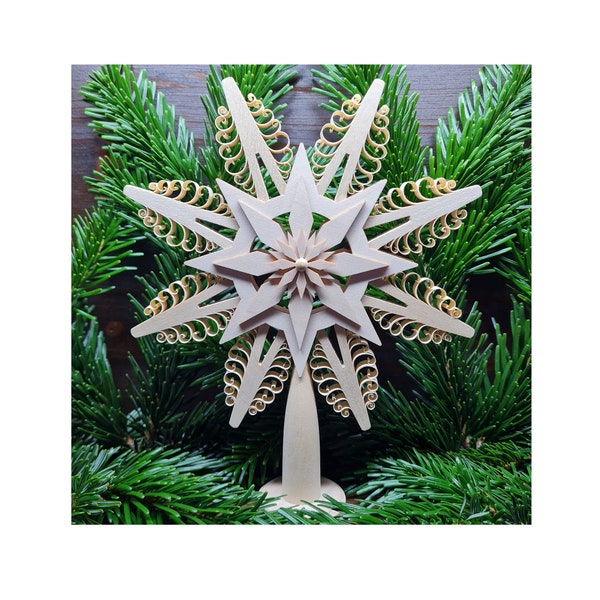 Christbaumspitze Ø18cm Baumschmuck - Holzstern Weihnachtsdeko Holz Stern NEU Christbaum Fensterstern