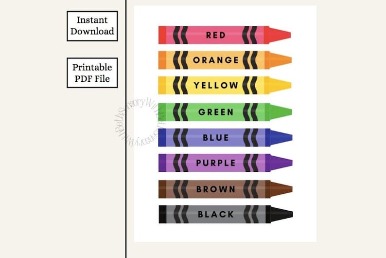 Printable Color Chart Crayon Color Chart Toddler Colors Etsy Canada
