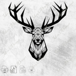 Deer Decoration Ai , Geometric Deer Pdf, Wall art Dxf, Prints File Svg, Animal Love, Laser cut, Deer Head
