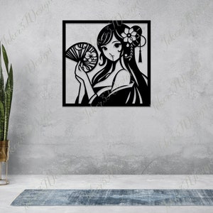Anime Girl Wall Art: Sakura Fan, Laser Cut File (SVG, PDF, DXF)