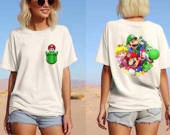 Mario pocket design,Super Mario Shirt, Back print Shirt, Super Mario Family Shirt, Mario & Friend Party Matching Tee, Mario Gift