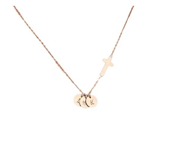 Personalized Small Sideways Cross and Circle Disc Charm Necklace