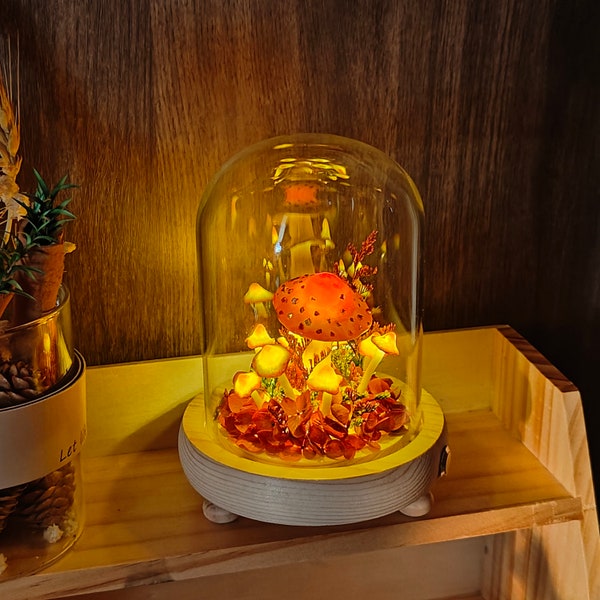 Handmade Mushroom Lamp with Crystals Clay Art Magic Mushroom Lamp Mushroom Decor Fairy Lamp Gift For Her Handmade Gift