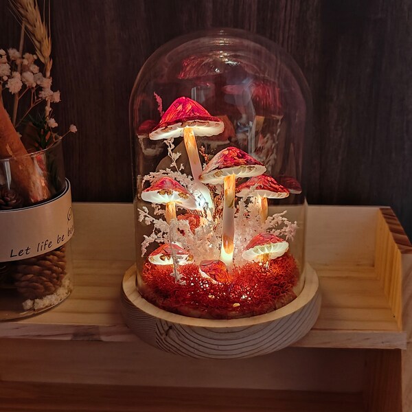 Handmade Pink Mushroom Light Clay Art Magic Mushroom Lamp Mushroom Decor Fairy Lamp Gift For Her Gifts for Wife Housewarming Gifts