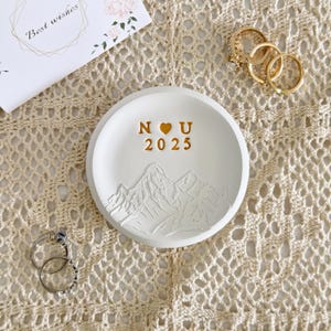 personalized ring dish, mountain top custom jewelry dish, engagement gift, wedding gift, gift for him, couples gift, initials, dates, names