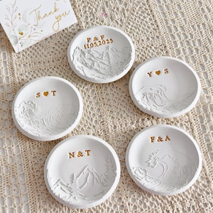Ocean waves personalized ring dish, mountain top custom jewelry dish, embossed waves engagement gift, engagement gift, wedding gift