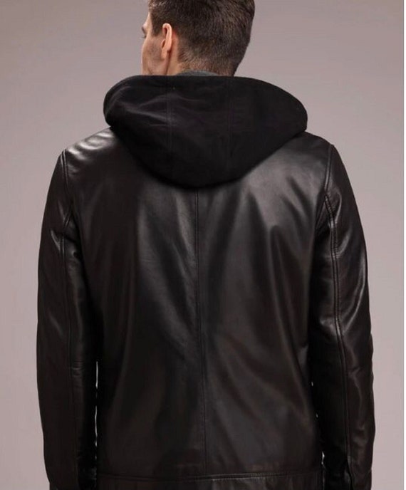 Mens Genuine Sheep Leather Bomber Jacket Real Lamb Leather Cotton