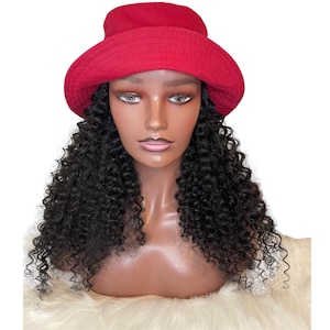 Red Bucket Hat Wig |  Hat Wig With  Hair Attached | Chemo Hat With Brading Hair| Alopecia Hat Wig |Customised Baseball Hat Wig |