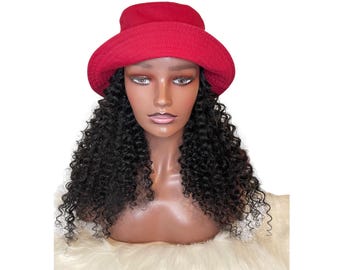 Peluca con sombrero de pescador rojo / Accesorio para cabello trenzado