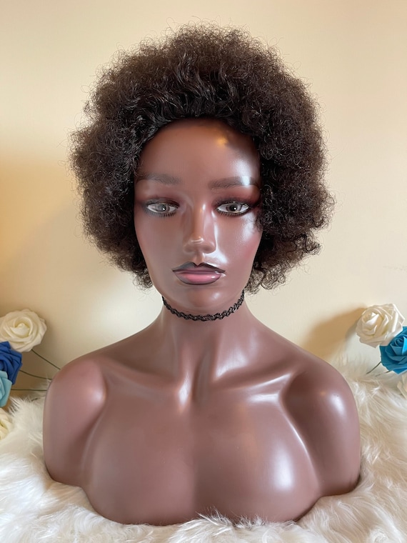 100 Human Hair Afro Kinky Curly Wig Short Afro Natural Curly