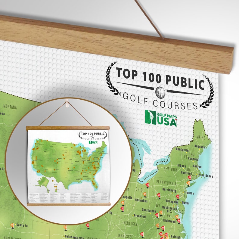 USA Golf Course Tracking Map Top 100 Public Courses Unique Gift for