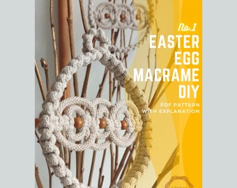Patrón de huevo de Pascua de macramé – Decoración DIY, Guía de nudos (Descarga en PDF)