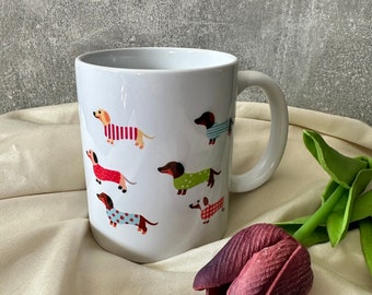 Personalisierte Dackel-Tasse | Tasse für Hundliebhaber | Dackel mit Pulli | Kaffeetasse mit Dackeldesign | Schöne Tasse