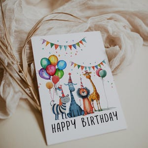 Animal Birthday Greeting Card, Funny Cute Card, Template, Envelop Included, Digital Download PDF/JPEG