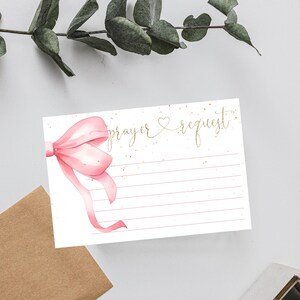 Pink bow prayer request cards template, pink gold prayer card, printable prayer request card, church prayer request, prayer cards digital A4