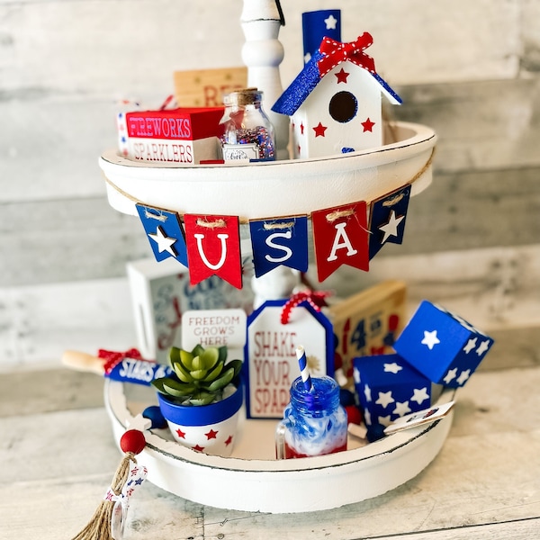 Fourth of July Tiered Tray Decor, Patriotic Tiered Tray Decor, Memorial Tiered Tray Decor, Summer Tiered Tray Decor