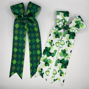 Laço personalizado do dia de São Patrício – Laço de cabelo de trevo – Laço verde Argyle – Laço xadrez – Laço de São Patrício