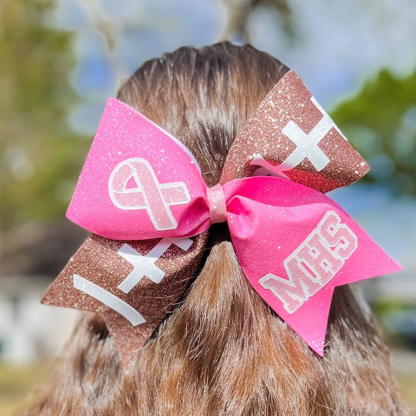 Glitter Cheer Bow, Breast Cancer Awareness Cheer Bow, Football Glitter Cheer Bow, Sideline Cheer Bow