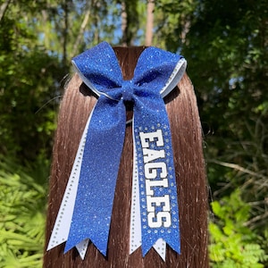 Rhinestone Glitter Collegiate Cheer Bow | Personalized Dance or Cheer Team Bow | Custom Name Sparkle Bow | 1.5" Ribbon