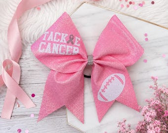 Fiocco da cheerleader glitterato, Fiocco da cheerleader per la sensibilizzazione sul cancro al seno, Combatti il cancro, Fiocco da cheerleader glitterato per il football americano, Fiocco da cheerleader a bordo campo