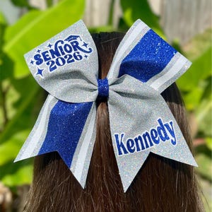 Glitter Cheer Bow | Senior Cheer Bow with Graduation Year | Full Size 3&quot; Glitter Cheer Bow | Custom Senior Bow for Cheerleaders