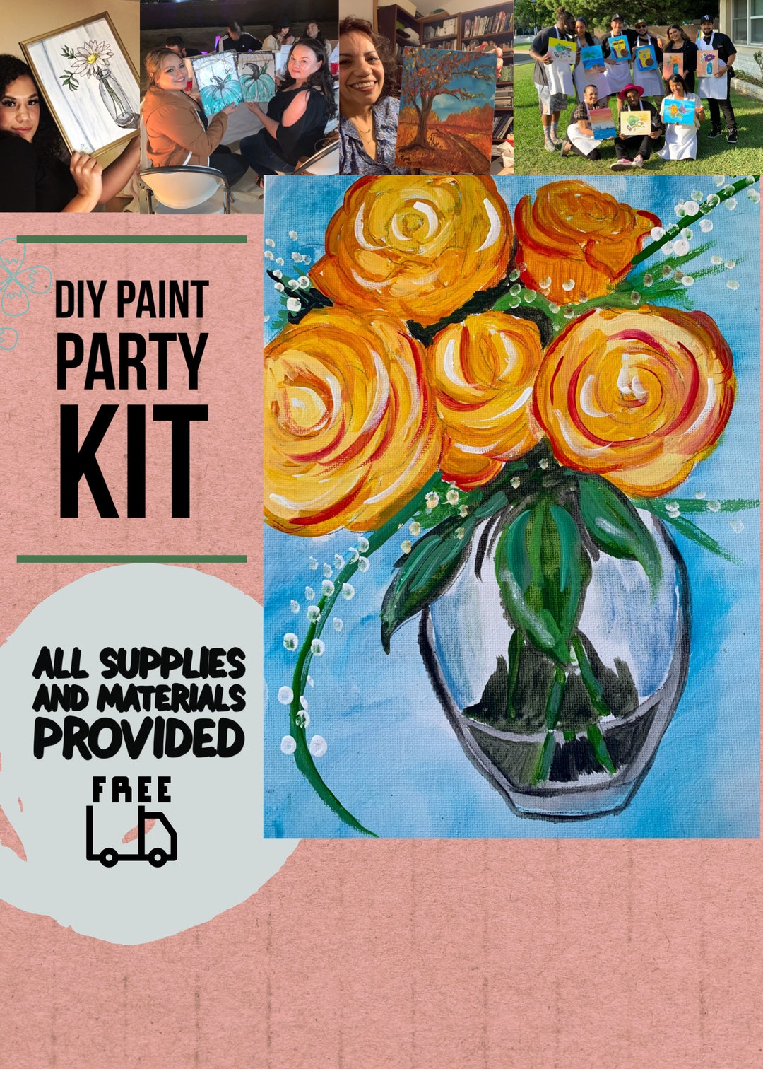 Roses Paint Kit /DIY Paint Kit /paint and Sip Kit /paint Party Etsy