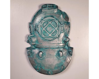 Mark V diving helmet plaque - Silver patina