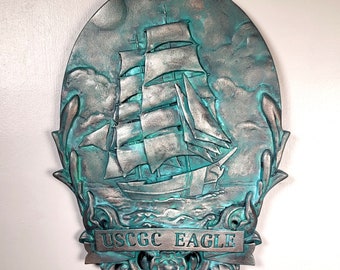 USCG Eagle commemorative plaque  -  Classic Silver Patina - Hand made and signed