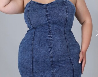 SweatyRocks Women's Plus Size Denim Dress - Sleeveless Backless Lace-Up Flared Mini Jean Dress