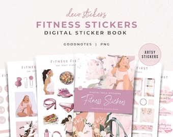 Fitness Digital Goodnotes Stickers for Planner, Workout Digital Planner Stickers, Health Stickers, Pink Gym Stickers, Self-Care Stickers PNG