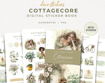 Pegatinas para agenda digital con estética cottagecore, pegatinas botánicas para bullet journal, Goodnotes para iPad, pegatinas para diario basura para Android