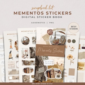 Pegatinas estéticas para álbumes de recortes digitales, Bullet Journal digital, álbum de recortes para Goodnotes, pegatinas para diario basura de Android, pegatinas para planificadores.