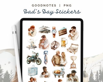 Aesthetic Fathers Day digitale plannerstickers, aquarel vader digitale stickers, vader en kind Goodnotes-stickers, beste papa-stickers