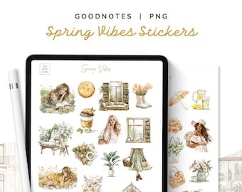 Aesthetic Spring Season Goodnotes Digital Stickers, Botanical Stickers, Garden Stickers, Journal Stickers, Spring Digital Planner Stickers