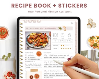 Recipe Book, Cook Book, Digital Recipe Planner with Digital Recipe Stickers, Digital Meal Planner, Digital Recipe Book, Hyperlink Journal
