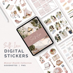 Self-Love Stickers for Goodnotes, Pastel, Aesthetic Women Stickers, Handdarwn Sticker, Botanical, Self Care, mental Health digital Stickers
