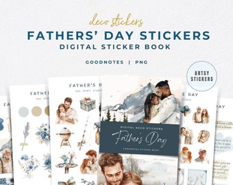 Aesthetic Fathers Day digitale plannerstickers, aquarel vader digitale stickers, vader en kind Goodnotes-stickers, beste papa-stickers