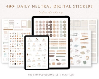 Neutral Digital Planner Stickers: Goodnotes Widgets, Icons (PNG)