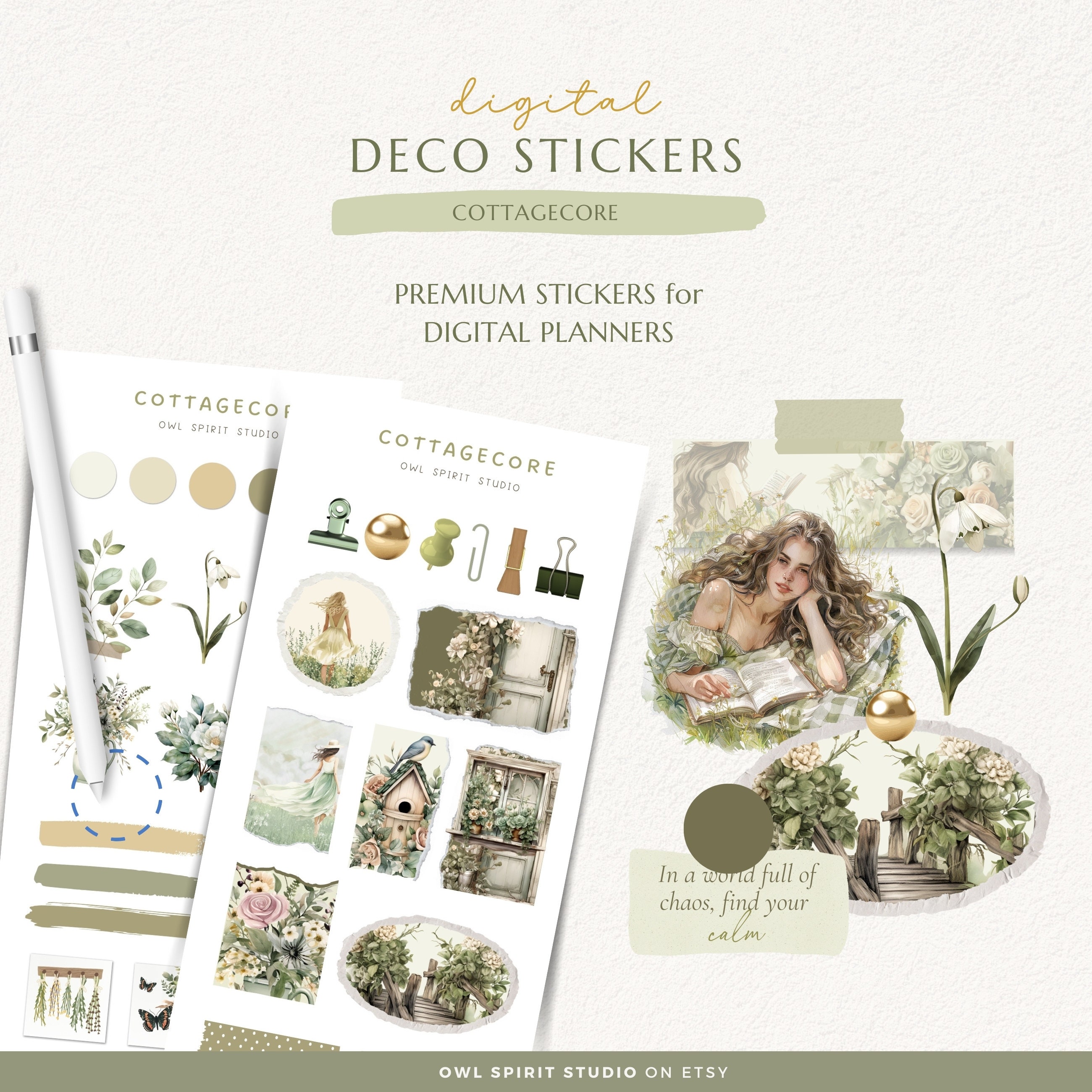 Cottagecore Aesthetic Digital Planner Stickers, Botanical Bullet ...