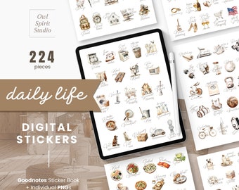 Neutral Everyday Digital Stickers, Essential Goodnotes Stickers for iPad, Daily Life Stickers for Android,Aesthetic Digital Planner Stickers