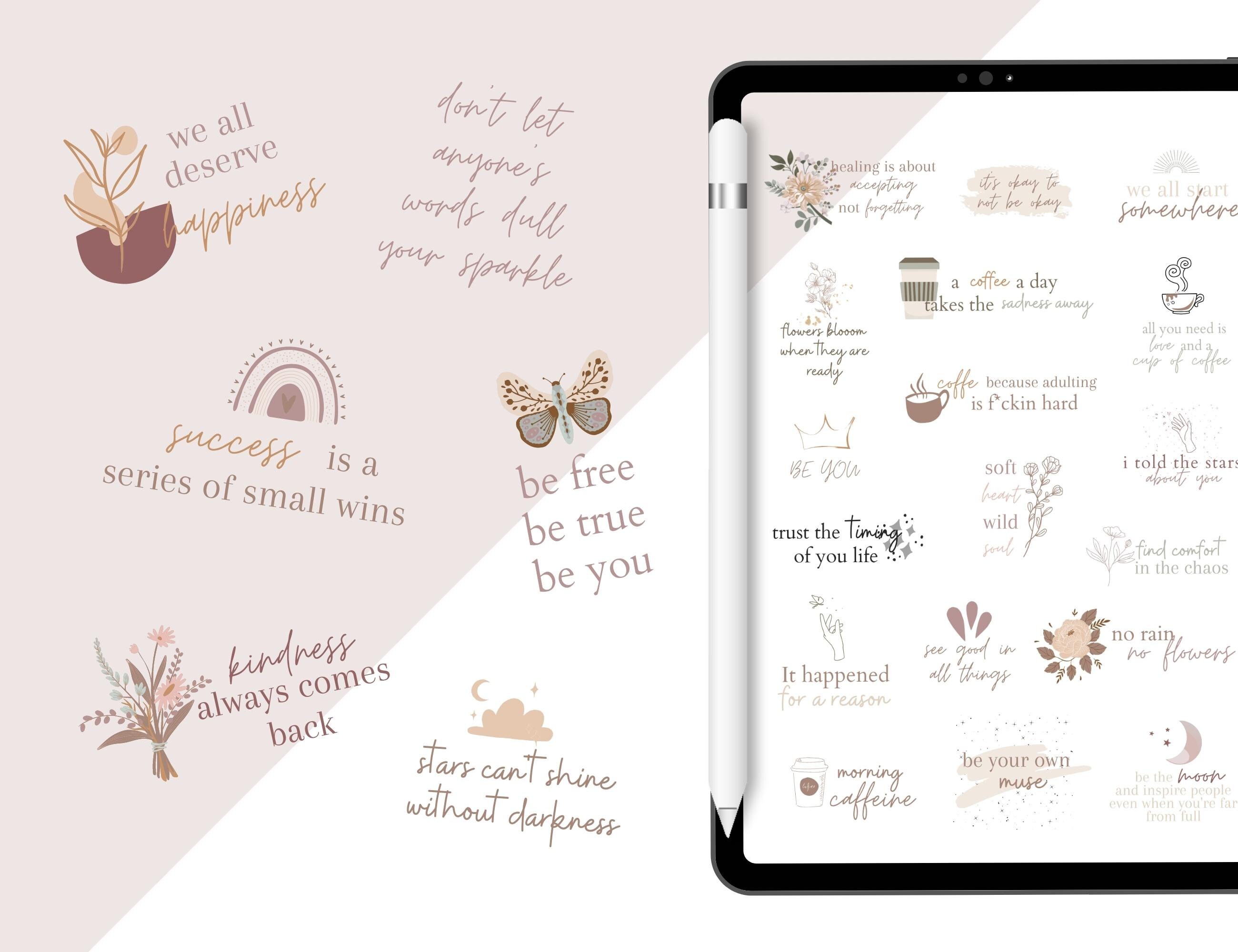 Neutral Uplifting Digital Stickers for iPad and Tablet, Motivational ...