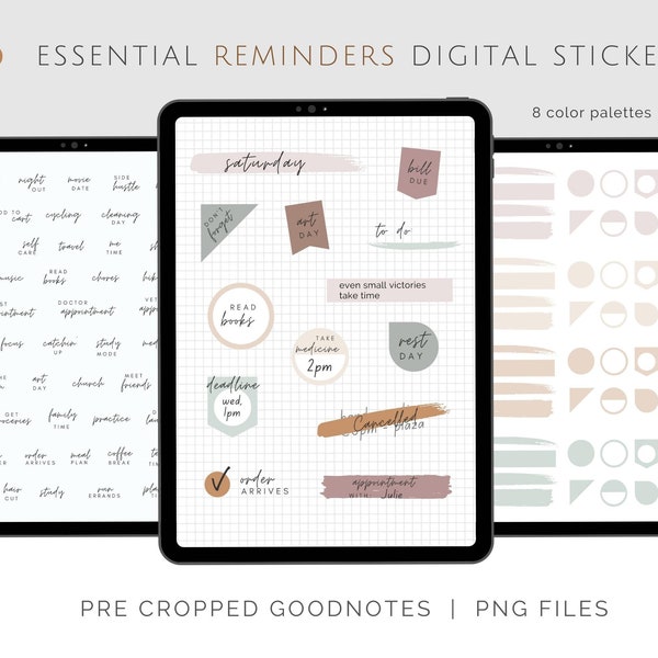 Stickers numériques Essential Reminders pour le travail et l'école | Stickers Goodnotes, Stickers Mots fonctionnels | Stickers minimalistes Goodnotes