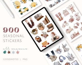 ALL SEASONS Goodnotes Digital Stickers, 4 Seasons Digital Planner Stickers, Winter, Spring, Summer, Fall, Autumn, Seasonal Digital Planning