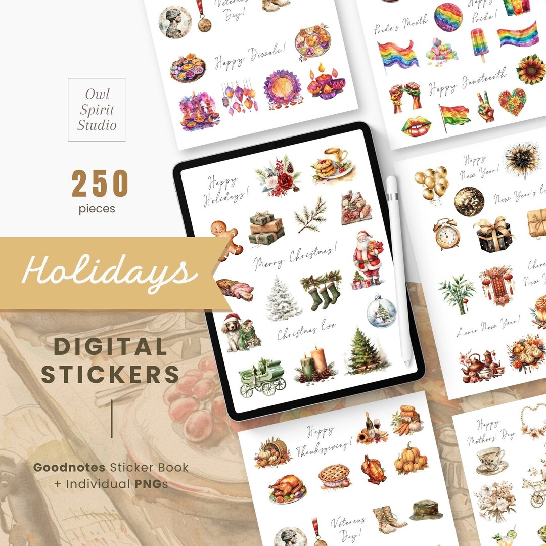 Holiday Digital Stickers, Essential Yearly Goodnotes Stickers, Holidays ...