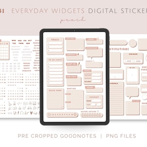 Adesivos digitais de widget diário para Goodnotes, adesivos diários, adesivos de widget essenciais para uso diário, adesivos Kawaii, widgets fofos