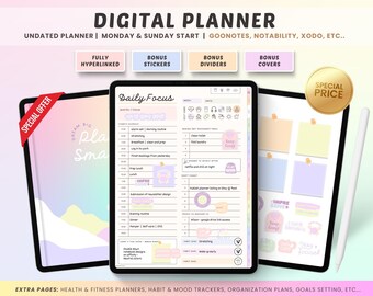 Rainbow Digital Daily Planner, Goodnotes Planner, Undated Planner, Weekly Planner, Goodnotes Stickers, Planner Template, Monthly Planner