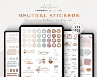 NEUTRAL Digital Stickers for Ipad and Tablet, Goodnotes Digital Planner Stickers, Daily Essential Goodnotes Stickers, Aesthetic Stickers