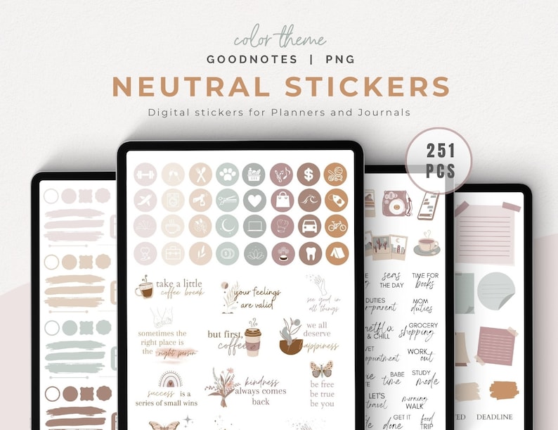 NEUTRAL Digital Stickers for iPad and Tablet, Goodnotes Digital Planner Stickers, Daily Essential Goodnotes Stickers, Aesthetic Stickers image 1